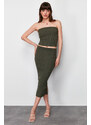 Trendyol Khaki Strapless Premium Yarn/Special Yarn Knitwear Blouse