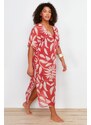 Trendyol Curve Multi Color Tropical Patterned Midi Woven Dress