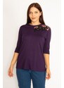 Şans Women's Plus Size Purple Appliqued And Tulle Detailed Blouse