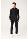 Avva Men's Black 100% Cotton Classic Collar Dobby Regular Fit Shirt
