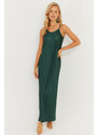 Cool & Sexy Women's Emerald Green Pleated Strappy Midi Dress