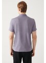 Avva Men's Lilac 100% Cotton Regular Fit 3 Button Roll-Up Polo T-shirt