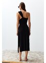 Trendyol Red Fitted Maxi Knitted Cut Out/Window One-Shoulder Beach Dress