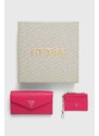 Peněženka a obal karty Guess dámská, růžová barva, GFBOXW P4202
