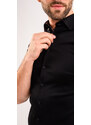 Alain Delon Čierna strečová Extra Slim Fit košeľa s krátkym rukávom