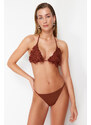 Trendyol Brown Triangle Floral Appliqué Knitwear Bikini Top