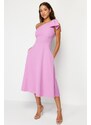 Trendyol Pink Bow Detailed Woven Elegant Evening Dress