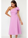 Trendyol Pink Bow Detailed Woven Elegant Evening Dress