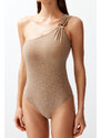 Trendyol Mink One-Shoulder Accessory Silvery Regular Swimsuit