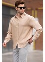 Madmext Men's Beige Long Sleeve Oversize Shirt 6733