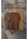 Trendyol Brown-Beige-Grey Basic Slim/Narrow Fit 100% Cotton 3-Pack T-Shirt