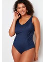 Trendyol Curve Navy Blue Deep V Knitted Swimsuit with Recovery Effect