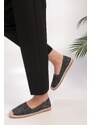 Shoeberry Women's Yurry Black Linen Espadrilles