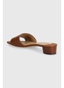 Kožené pantofle Lauren Ralph Lauren Fay dámské, hnědá barva, na podpatku, 802925259003