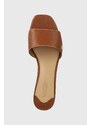 Kožené pantofle Lauren Ralph Lauren Fay dámské, hnědá barva, na podpatku, 802925259003