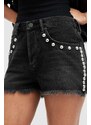 Bavlněné riflové kraťasy AllSaints HEIDI STUD SHORTS černá barva, s aplikací, high waist, WE509Z