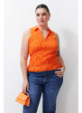 Trendyol Curve Orange Bodysuit Fine Knitwear Zippered Blouse