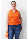 Trendyol Curve Orange Bodysuit Fine Knitwear Zippered Blouse