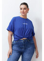 Trendyol Curve Saks Slogan Printed Oversize Knitted T-shirt