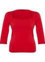 Trendyol Curve Red Heart Neck Fitted Knitted Blouse