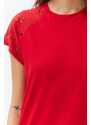 Trendyol Red Regular/Normal Fit Brode Detail Raglan Sleeve Knitted T-Shirt