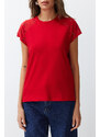 Trendyol Red Regular/Normal Fit Brode Detail Raglan Sleeve Knitted T-Shirt