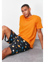 Trendyol Orange Regular Fit Printed Knitted Pajamas Set