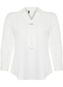 Trendyol Curve White Woven Plus Size Stone Shirt Collar Blouse