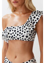 Trendyol Polka Dot One-Shoulder Flounce Bikini Top