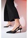 LuviShoes RAVENNA Women's Black Pointed Toe Open Back Stiletto Heel Shoes
