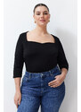 Trendyol Curve Black Heart Collar Body-Sitting Knitted Blouse