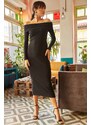 Olalook Women's Black Madonna Collar Lycra Long Dress