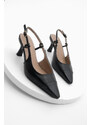 Marjin Women's Pointed Toe Open Back Thin Heel Classic Heel Shoes Lenes Black