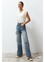 Trendyol Blue More Sustainable Ripped High Waist Wide Leg Jeans