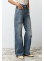 Trendyol Blue More Sustainable Ripped High Waist Wide Leg Jeans