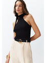 Trendyol Black Asymmetric Neck Tie Knitwear Blouse