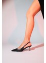 LuviShoes MARTEN Women's Black Skin Pointed Toe Open Back Thin Heel Shoes