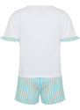 Trendyol White 100% Cotton Striped Knitted Pajamas Set With Bag Gift