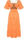 Trendyol Orange Waist Opening Gipe and Back Detailed Square Collar Woven Dress