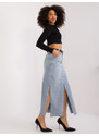 Fashionhunters Světle modrá maxi džínová sukně s rozparky
