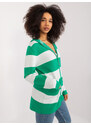 Fashionhunters Zeleno-bílý cardigan s kapsami