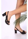 Shoeberry Women's Modena Black Satin Platform Heels.