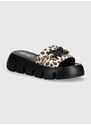 Pantofle Liu Jo SPOTTED ANIMALIER dámské, černá barva, na platformě, VA4186E0894N9163