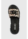 Pantofle Liu Jo SPOTTED ANIMALIER dámské, černá barva, na platformě, VA4186E0894N9163