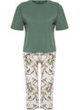 Trendyol Green Cotton Floral Capri Knitted Pajamas Set