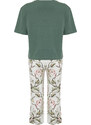 Trendyol Green Cotton Floral Capri Knitted Pajamas Set