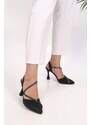 Shoeberry Women's Mungo Black Glittery Stony Heels.