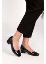 Shoeberry Women's Sune Black Patent Leather Heeled Shoes