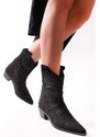 Shoeberry Women's Grecia Black Suede Western Boots Black Suede