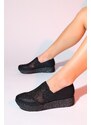 LuviShoes PURCAN Black Silvery Mesh Thick Soled Women's Casual Shoes